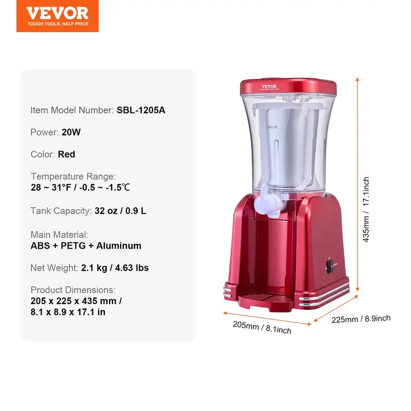 1 VEVOR Slushy Machine for Home, 32oz Tank Home-use Margarita Machine, Smoothie Frozen Drink Maker with Food-grade Materials, Slushie Machine for Home DIY, Kids Parties, Red - Image 1