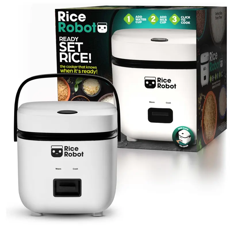1 Rice Robot - All in One Cooker - Cook Anything with a single button! PFAS-free, Nonstick Ceramic Bowl, Steamer Tray, Measuring Cups, Recipe Book with 60 Recipes, & Serving Spoon - Image 1
