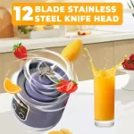 Handheld Electric Juicer Blender with Digital Display, 400ml Personal Size Smoothie Maker, Portable Mixing Cup for Strawberries Bananas Carrots, Wireless USB Powered Mixer for Students Travelers Athletes (purple) - Image 3