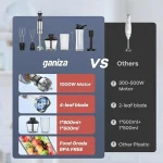 Ganiza Immersion Blender Hand Blender 16 Speed Mode 800W Motor Stainless Steel Stick Head with Whisk Milk Frother Masher Blending Cup Chopping Bowl Recipe Guide Perfect Kitchen Gift for Home Cooks Golden Butter Essentials Slow Cold Pressed Juicer Machine - Image 3