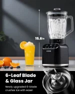 Professional Blender, 5 Functions Touchscreen Control Smoothie Blender for Smoothies,Frozen Drinks & Ice Cream, 1200W Countertop Blender with Travel Cup, , 52oz Glass Jar, for Ice Crushing/Sauce/Nut Butter/Soup - Image 4