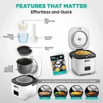 Rice Robot - All in One Cooker - Cook Anything with a single button! PFAS-free, Nonstick Ceramic Bowl, Steamer Tray, Measuring Cups, Recipe Book with 60 Recipes, & Serving Spoon - Image 5