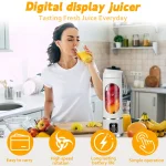 Handheld Electric Juicer Blender with Digital Display, 400ml Personal Size Smoothie Maker, Portable Mixing Cup for Strawberries Bananas Carrots, Wireless USB Powered Mixer for Students Travelers Athletes (purple) - Image 6