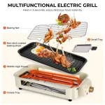 SUSTEAS 1500W yellow electric grill—smokeless indoor cooking with non-stick plate,3 raclette pans & dishwasher-safe parts. Great for steaks, hot dogs Burger, Eggs, & more! Portable Outdoor Griddle.Nonstick Extra Large Cooking Surface！ - Image 5