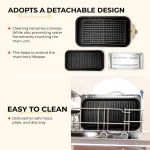 SUSTEAS 1500W yellow electric grill—smokeless indoor cooking with non-stick plate,3 raclette pans & dishwasher-safe parts. Great for steaks, hot dogs Burger, Eggs, & more! Portable Outdoor Griddle.Nonstick Extra Large Cooking Surface！ - Image 7