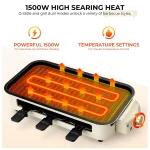 SUSTEAS 1500W yellow electric grill—smokeless indoor cooking with non-stick plate,3 raclette pans & dishwasher-safe parts. Great for steaks, hot dogs Burger, Eggs, & more! Portable Outdoor Griddle.Nonstick Extra Large Cooking Surface！ - Image 8